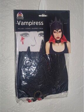 Happy Halloween Vampiress Costume Includes Choker Headpiece Decal New!